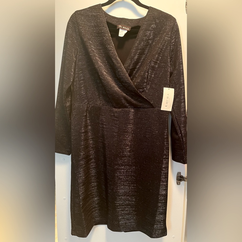 Black Shimmer Wrap-Front Women’s Dress